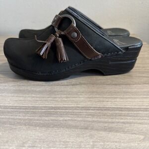 Dansko SHANDI Black Leather Tasseled Slide Clog EU 37 Women's US 6.5 - 7 EUC